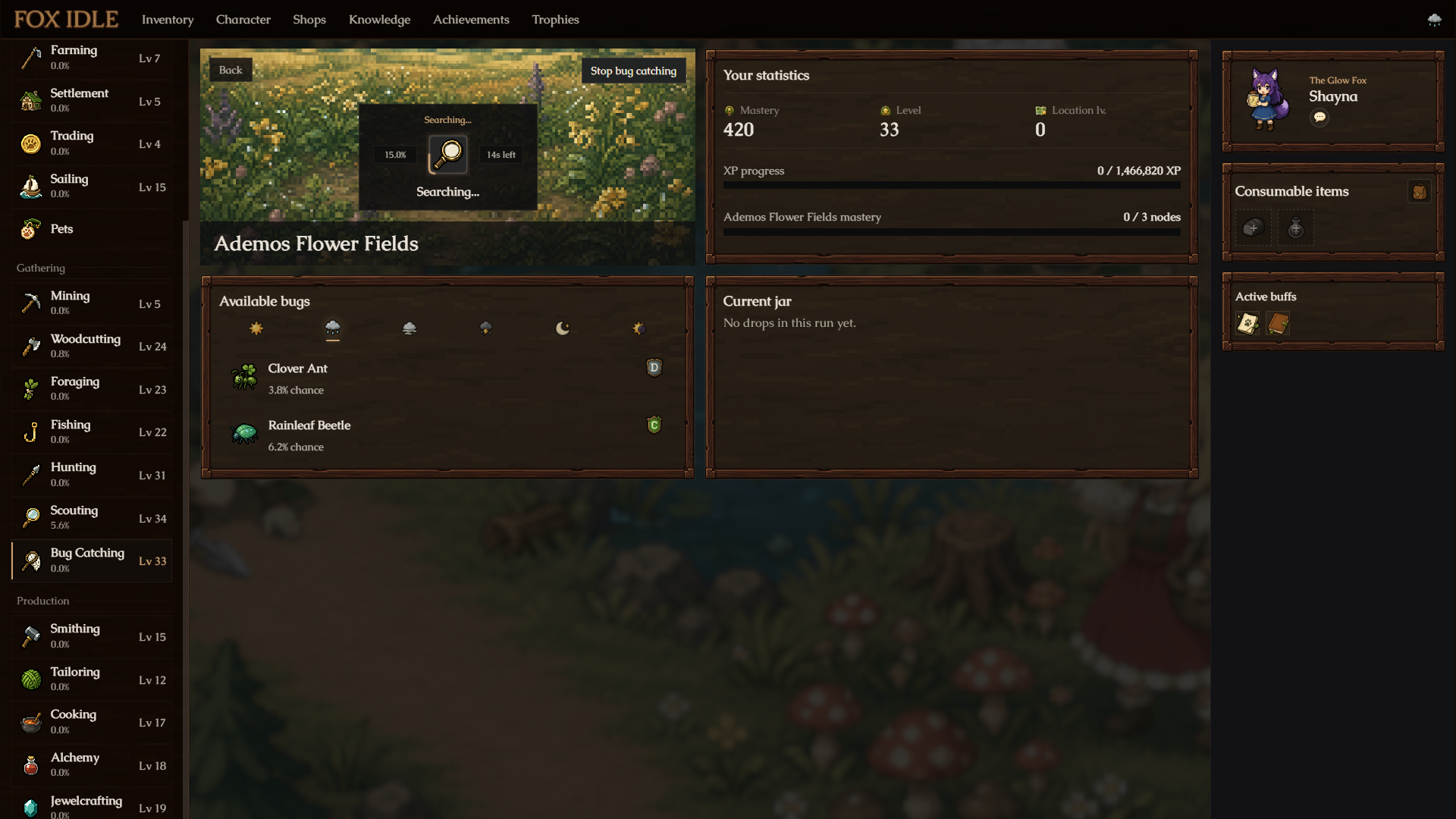 Fox Idle bug catching gameplay screen