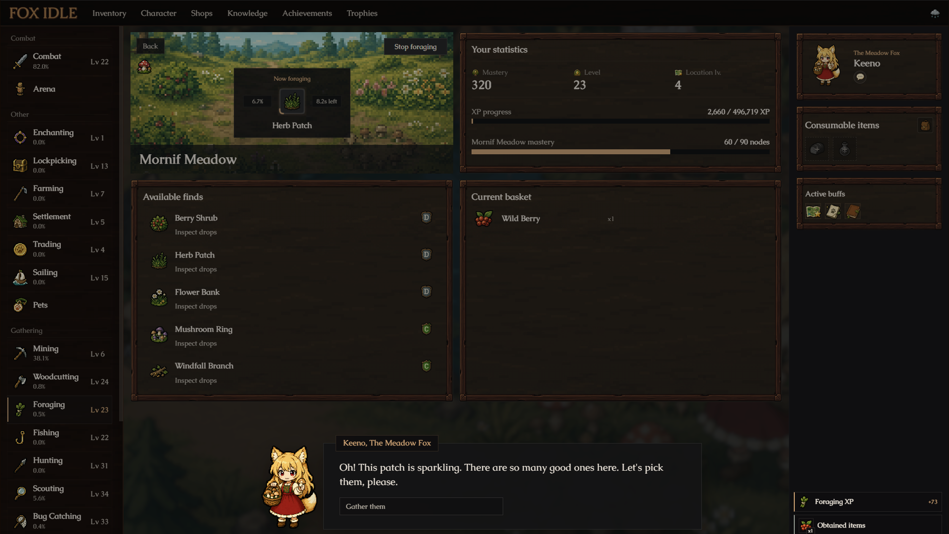 Fox Idle foraging gameplay screen